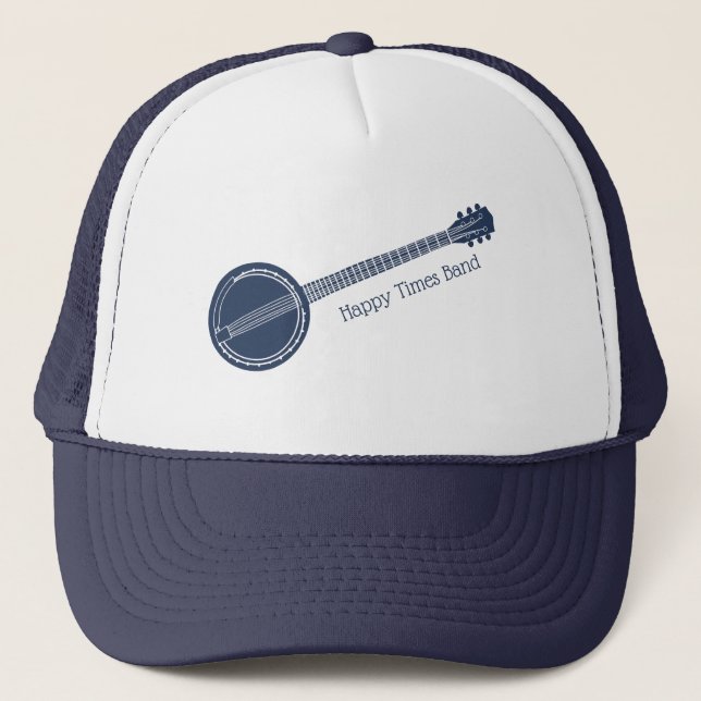 For Banjo Players Blue and White Custom Message Trucker Hat (Front)