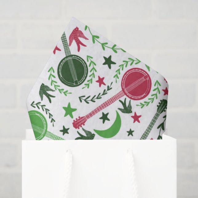 For Banjo Players Christmas Folk Art Pattern Tissue Paper (Gift Bag)