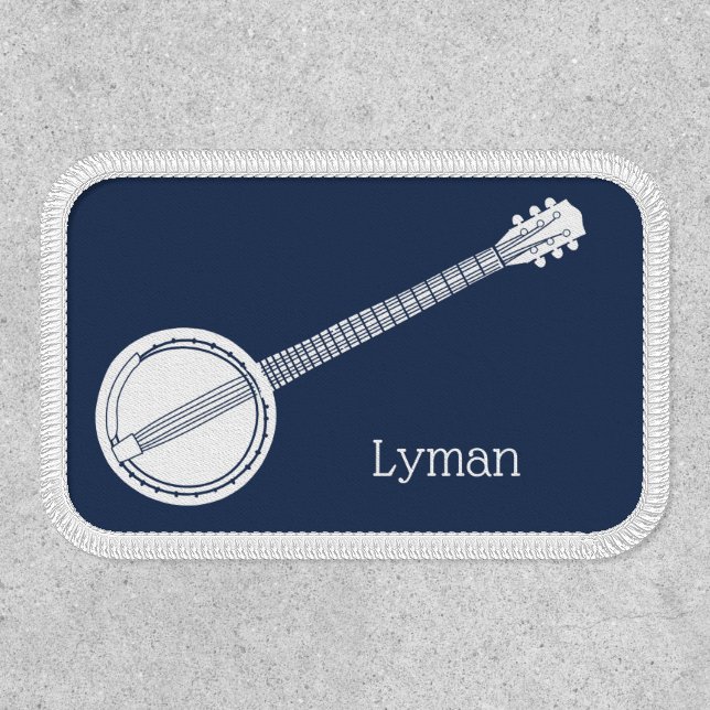 For Banjo Players Navy Blue and White Personalized Patch (Front)