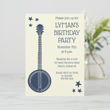 For Banjo Players Navy Blue, Cream Custom Party Invitation