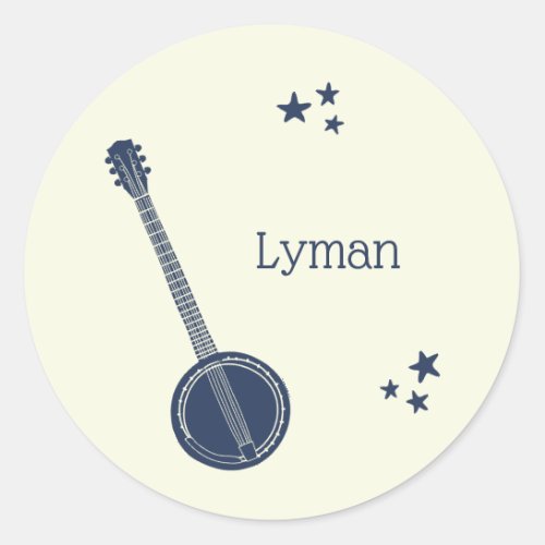 For Banjo Players Navy Blue Personalized Classic Round Sticker