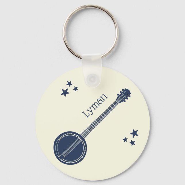 For Banjo Players Navy Blue Personalized Keychain (Front)