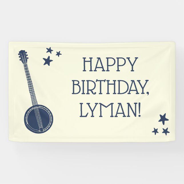 For Banjo Players Navy Blue Personalized Party Banner (Horizontal)