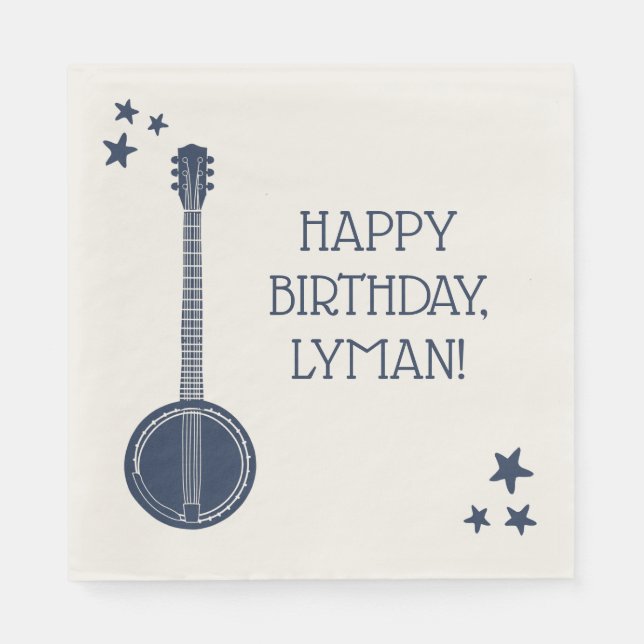 For Banjo Players Navy Blue Personalized Party Napkins (Front)