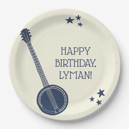 For Banjo Players Navy Blue Personalized Party Paper Plates