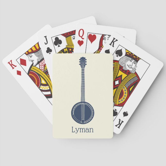 For Banjo Players Navy Blue Personalized Poker Cards (Back)