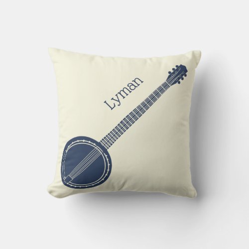 For Banjo Players Navy Blue Personalized Throw Pillow