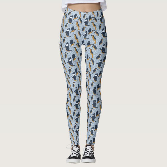 For Bird Lovers Cozy Kingfishers Patterned Leggings (Front)