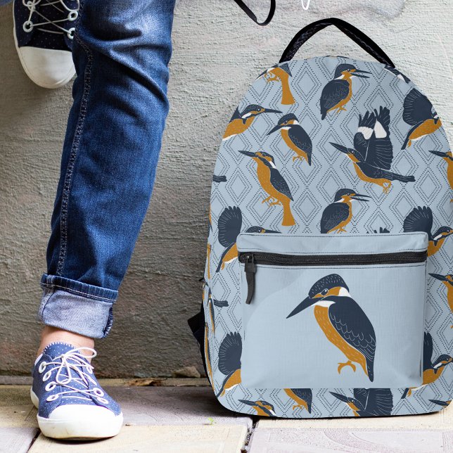 For Bird Lovers Cozy Kingfishers Patterned Printed Backpack (Creator Uploaded)