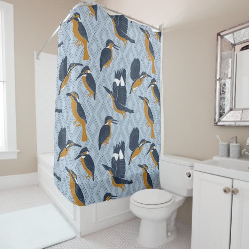 For Bird Lovers Cozy Kingfishers Patterned Shower Curtain