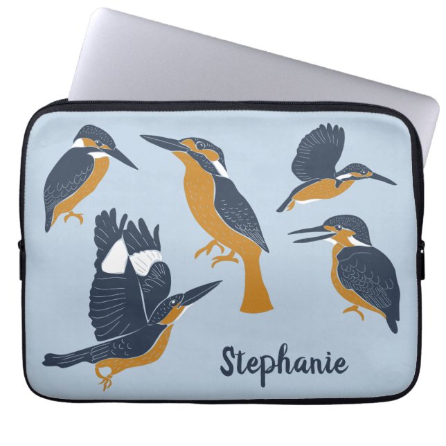 For Bird Lovers Cozy Kingfishers Personalized Laptop Sleeve (Front)