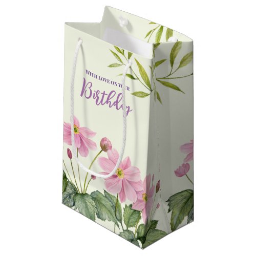 For Birthday Watercolor Pink Japanese Anemone Small Gift Bag