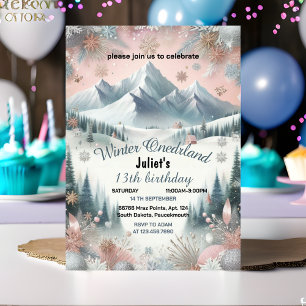 for blue girl snow Winter Onederland 13th birthday Invitation