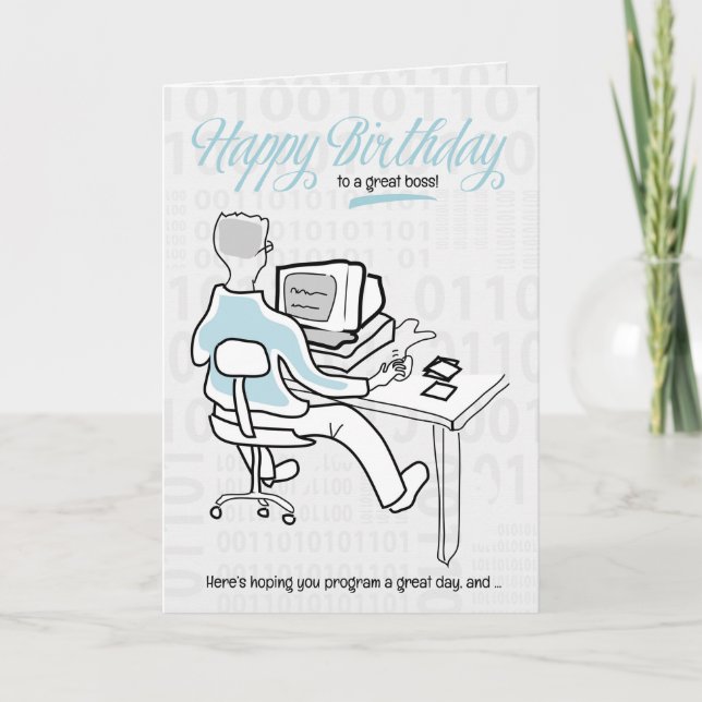 for Boss Funny Computer Guy Birthday Card (Front)