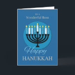 For Boss Hanukkah Menorah on Dark Blue Card<br><div class="desc">This Hanukkah,  you can surprise your wonderful boos with this blue colored card to greet him and share a sincere Hanukkah wishes for her or him. Get a copy of this today so you would be able to give him once this holiday finally comes.</div>