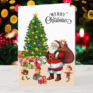 For Boy or Girl Santa Claus & Elves Christmas Kids Holiday Card