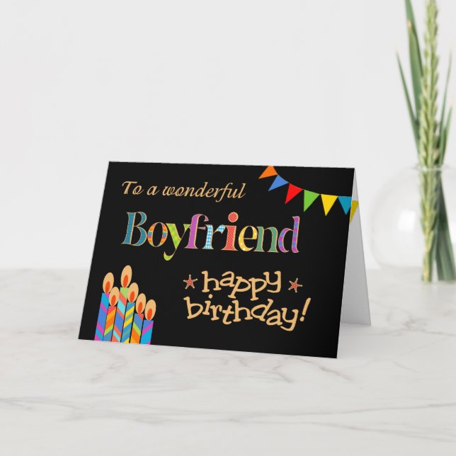 For Boyfriend Chic Candles, Bunting Birthday Card (Front)