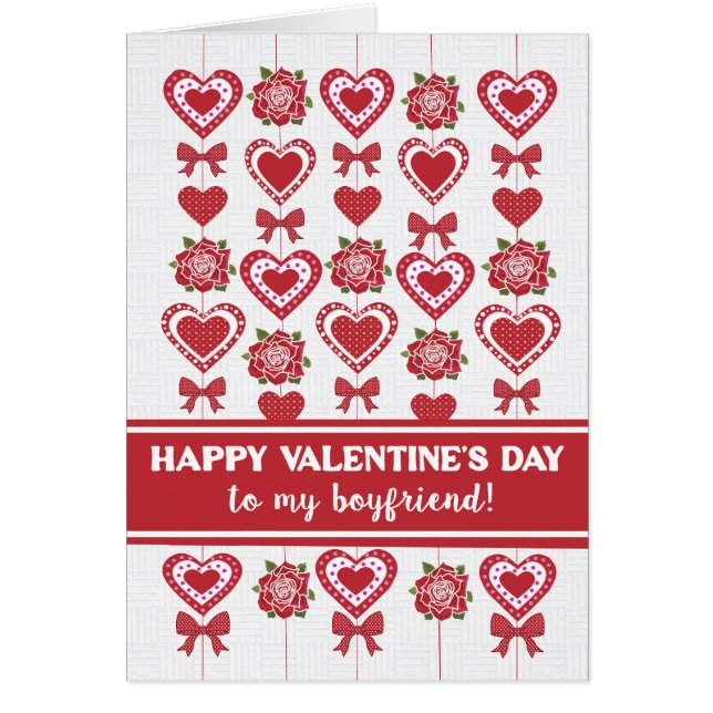 For Boyfriend Valentine's Red Roses Hearts Bows (Front)