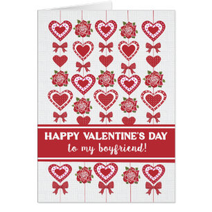 For Boyfriend Valentine's Red Roses Hearts Bows Cards