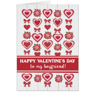 For Boyfriend Valentine's Red Roses Hearts Bows Cards