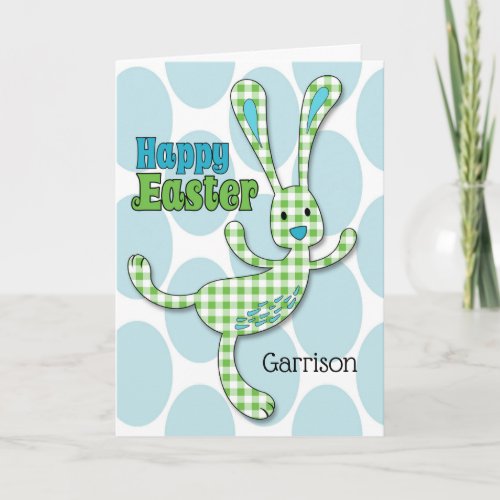 for Boys Custom Name Easter Bunny in Gingham Holiday Card