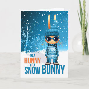 for Boys Cute Blue Christmas Snowbunny Holiday Card