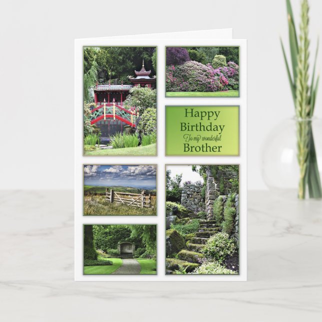 For Brother, a birthday card with garden views (Front)