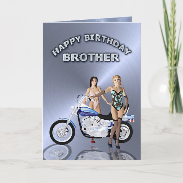 For brother, birthday with girls and a motorcycle card (Front)