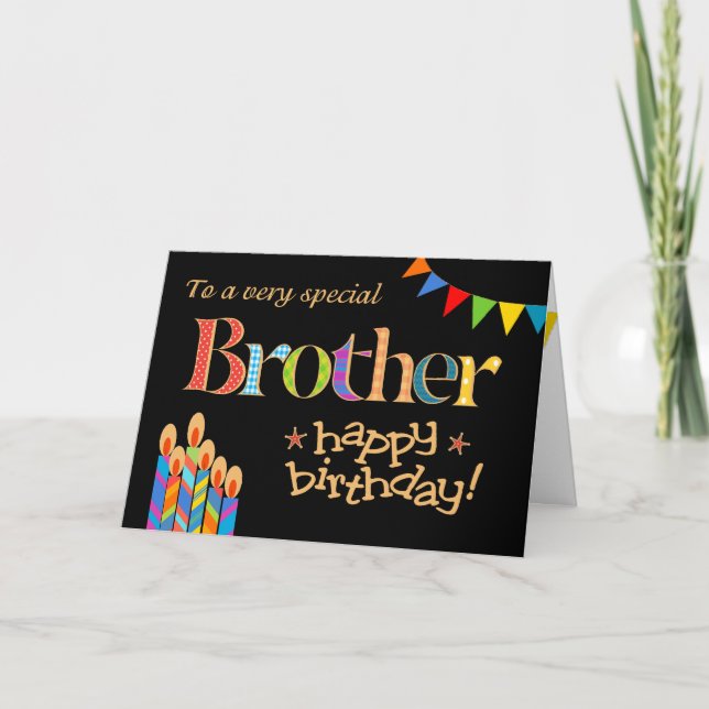 For Brother Chic Candles, Bunting Birthday Card (Front)