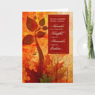 for Brother Gratitude Autumn Foliage Thanksgiving Holiday Card