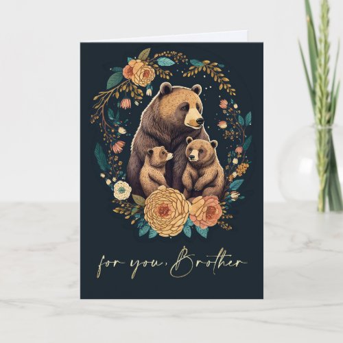 For Brother on Fathers Day Cute Bears Folk Art Card