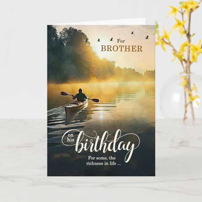 For Brother on His Birthday Rowing Kayak on Lake Card (Yellow Flower)