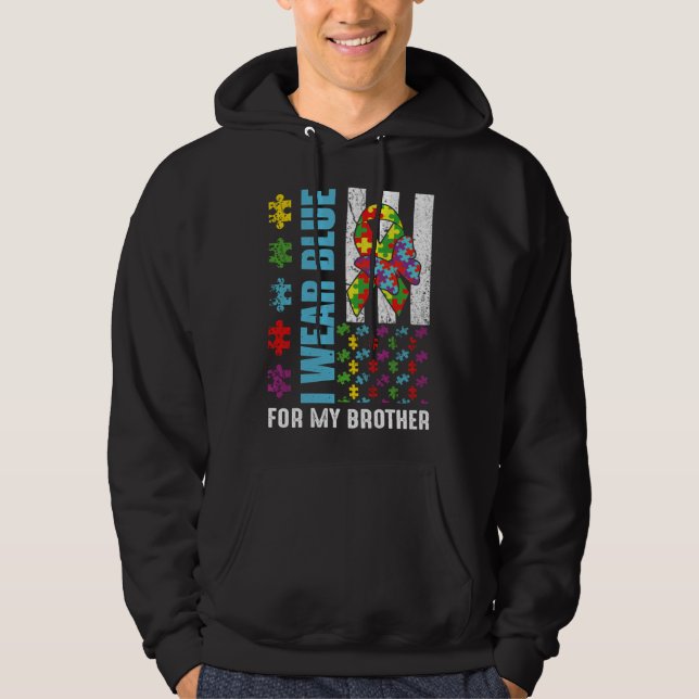 For Brother Puzzle Flag Special Autism Awareness Hoodie (Front)