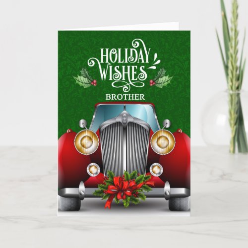 for Brother Red Classic Car Christmas Holiday Card