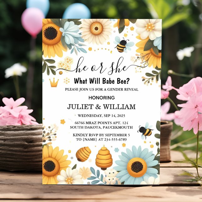 For Bug Daisy Bloom Rustic Busy Bee Gender Reveal Invitation (Creator Uploaded)