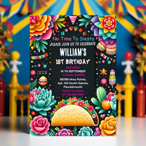 for cactus cute uno taco first fiesta 1st Birthday Invitation