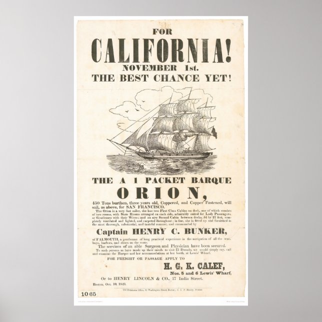 For California!..."Orion" Advertisement (1281A) Poster (Front)