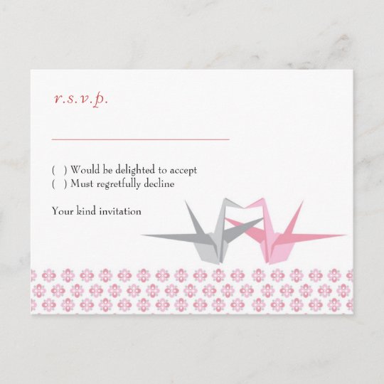 For Carrie Origami Cranes Pink Silver Rsvp Invitation Postcard