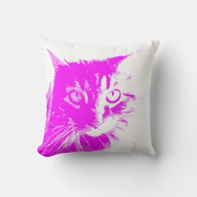  for cat lovers purple and pink on white  throw pillow (Front)