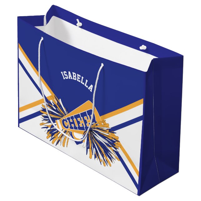 For Cheerleaders  - White, Blue and Gold - Large Gift Bag (Front Angled)