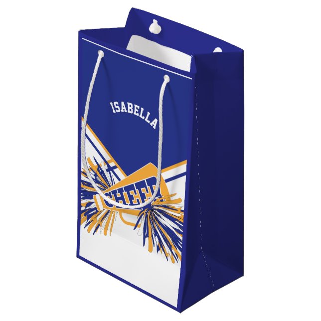 For Cheerleaders  - White, Blue and Gold Small Gift Bag (Front Angled)