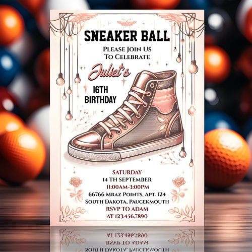 For Chic Shoe Girl Sweet 16 Sneaker Ball Birthday Invitation