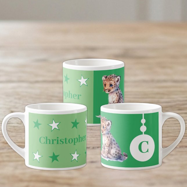 For children leopard name green espresso cup (Creator Uploaded)