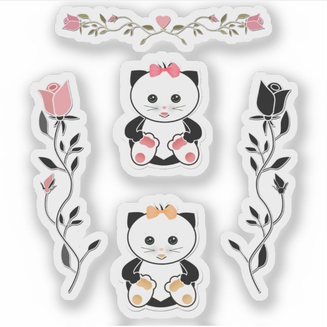 For children, small kittens, cat, pink and black sticker (Front)