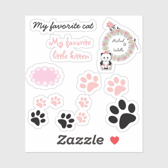 For children, small kittens, kitten tracks, cat tr sticker (Sheet)