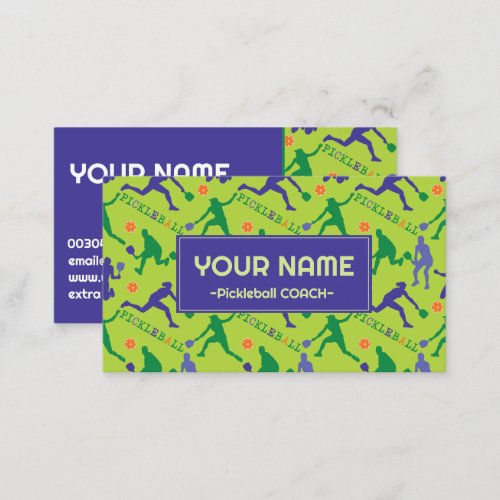 For Coach Pickleball silhouettes on fresh green Business Card