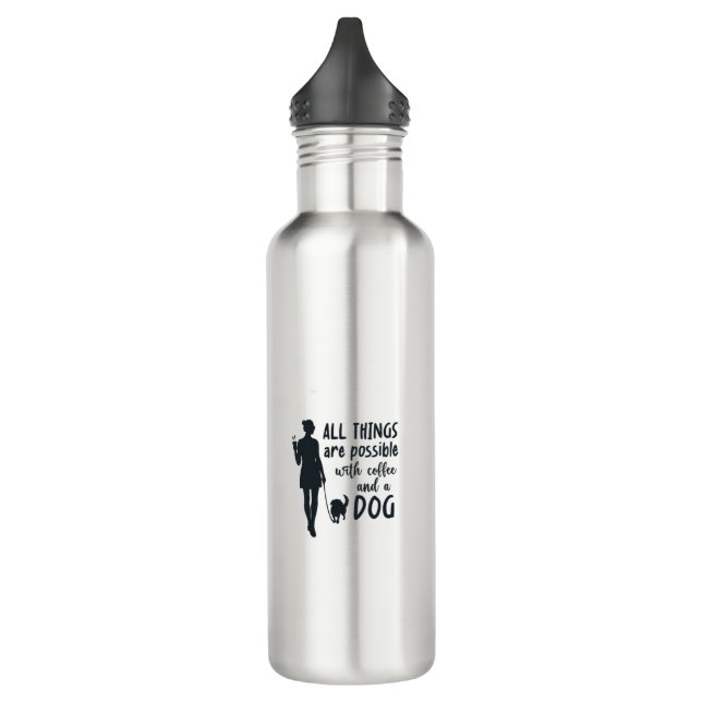 For coffee and dog lovers: customizable stainless steel water bottle (Left)