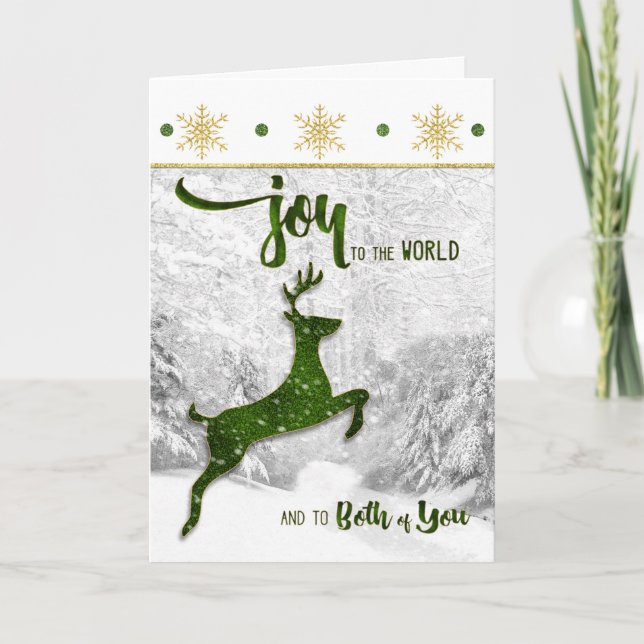 for Couple Christmas Joy to the World Green Deer Holiday Card (Front)