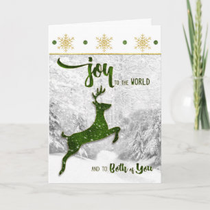 for Couple Christmas Joy to the World Green Deer Holiday Card