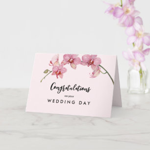For Couple on Wedding Day Watercolor Pink Flowers Card
